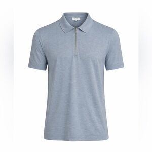 REISS Men’s Quarter Zip Knit Polo Shirt • Light Blue • Cotton Modal • Size Small